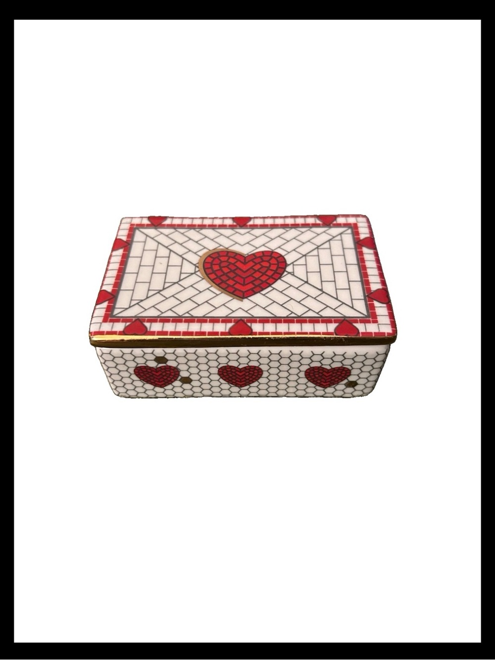 Anthropologie Bistro Tile Heart Trinket Box Valentine Edition- 24k gold trim